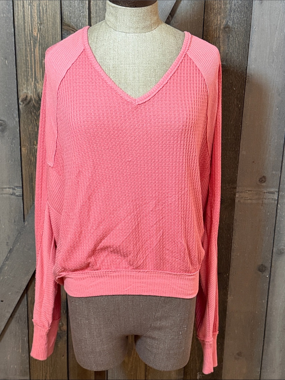 Free People We The Free South Side Thermal Top Small Coral Pink Dolman Boho